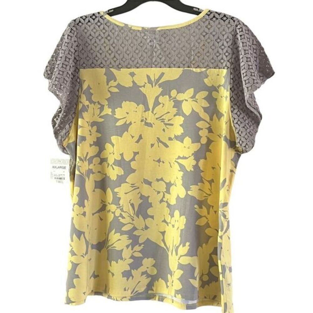 Liz Claiborne‎ Floral Lace Sleepwear Top Yellow Gray Comfortable Size XXL - Picture 2 of 6